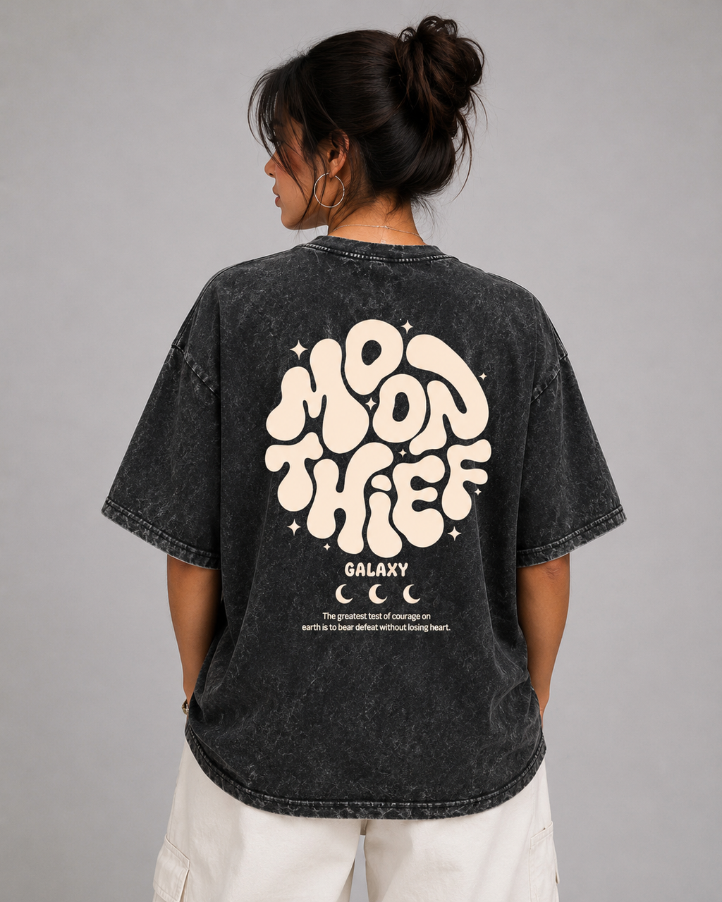 Moon Thief Galaxy – Acid Wash Oversized T-Shirt | Vintage Black