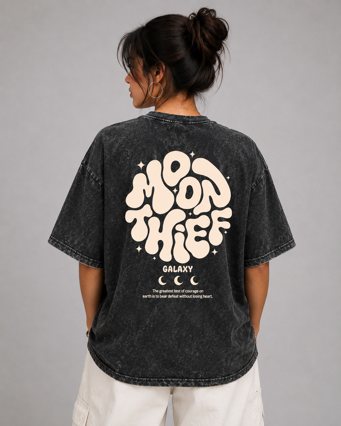Moon Thief Galaxy – Acid Wash Oversized T-Shirt | Vintage Black