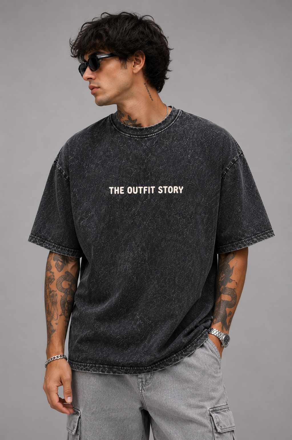 Moon Thief Galaxy – Acid Wash Oversized T-Shirt | Vintage Black
