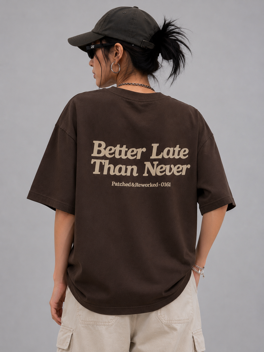 Better Late Than Never – Oversized Graphic T-Shirt | Coffee Brown