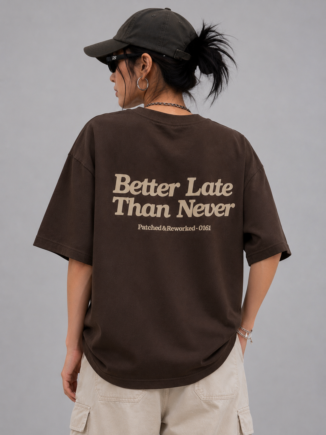 Better Late Than Never – Oversized Graphic T-Shirt | Coffee Brown