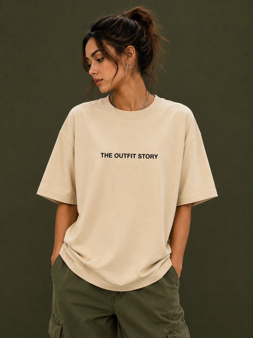 Don’t Give Up – Oversized Motivational Graphic T-Shirt | Beige