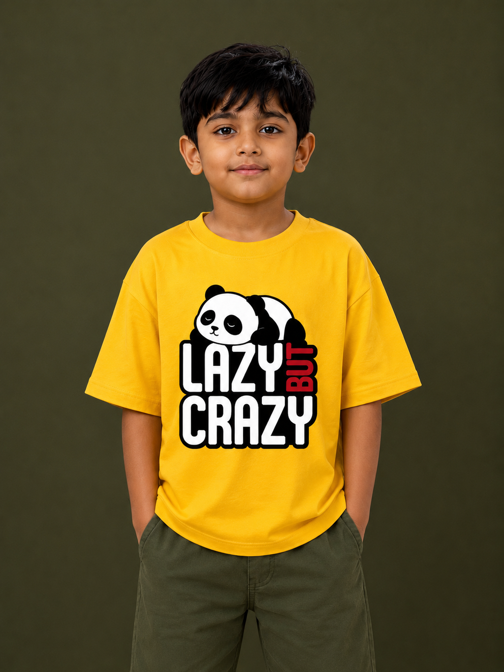 Lazy But Crazy – Kids Graphic T-Shirt | Yellow