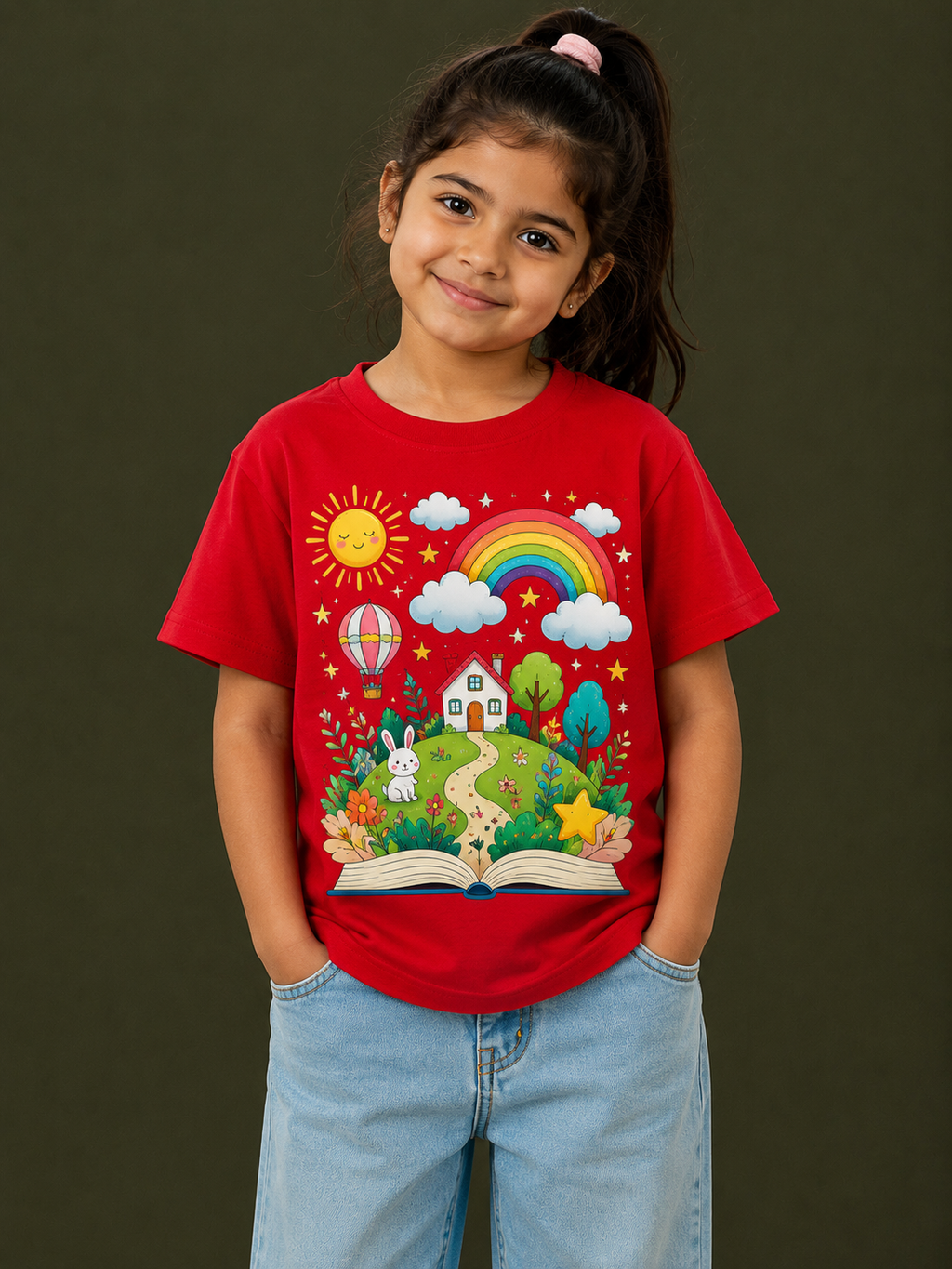 Storybook Adventure – Kids Graphic T-Shirt | Red