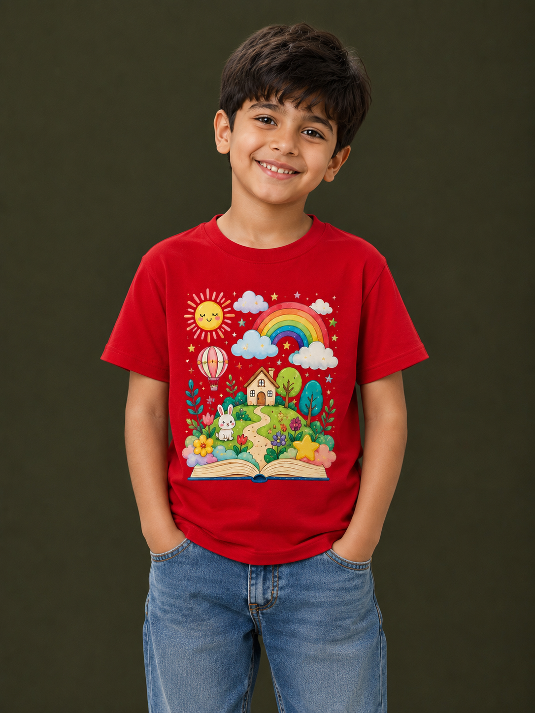 Storybook Adventure – Kids Graphic T-Shirt | Red